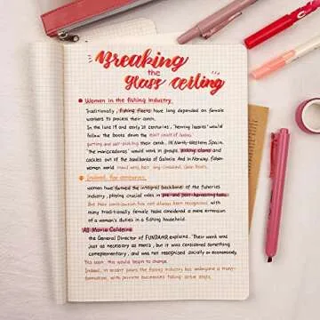 WRITECH Journaling Kit, Gel Ink Pens/Retractable Highlighters/Dual Tip Brush Pens/Fineliner Pens, Smooth Writing Assorted Colors Journaling Supplies, 9 Count with Pen Bag (Elegant red & pink)