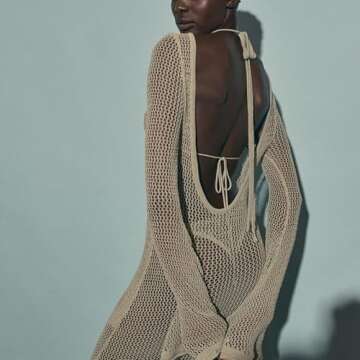 SOOKABEILA Women Crochet Knit Cover Up Maxi Dress Y2K Sheer Mesh Long Dress Sexy Backless Bikini Bathing Suit Coverups(E-1 Crochet Green,S)