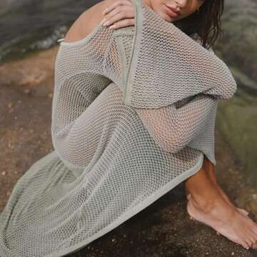 SOOKABEILA Women Crochet Knit Cover Up Maxi Dress Y2K Sheer Mesh Long Dress Sexy Backless Bikini Bathing Suit Coverups(E-1 Crochet Green,S)