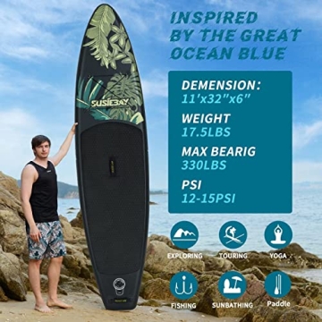 Susiebay 11ft Inflatable SUP Board with Accessories