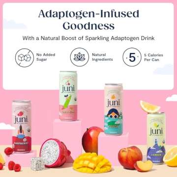 Juni Sparkling Tea with Adaptogens, Zero Sugar, 5 Calories, Organic Adaptogen Drink with Natural Caf...