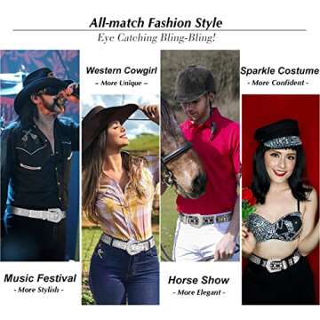 SUOSDEY Rhinestone Belt for Men Women Western Cowboy Cowgirl Bling Studded Leather Belt for Jeans Pa...