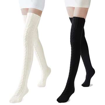 Pcavin Women's Thigh High Socks Over the Knee Cable Knit Boot Socks, Long Warm Fashion Leg Warmers W...