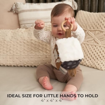 Soft Toy Block with Wooden Ring for Babies 0-3 and 0-6 Months - The Perfect High Contrast Activity Cube & Teething Toy with Tummy Time Mirror for Newborns - A Fun Sensory & Development Toy for Infants