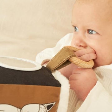 Soft Toy Block with Wooden Ring for Babies 0-3 and 0-6 Months - The Perfect High Contrast Activity Cube & Teething Toy with Tummy Time Mirror for Newborns - A Fun Sensory & Development Toy for Infants