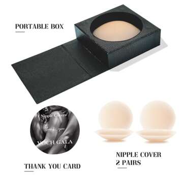 VOCH GALA Nipple Covers 2 Pairs-Seamless and Sheer Adhesive Silicone Nipple Pasties for Women Reusable, Sticky Breast Petals Crème