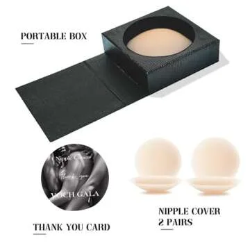 VOCH GALA Nipple Covers 2 Pairs-Seamless and Sheer Adhesive Silicone Nipple Pasties for Women Reusable, Sticky Breast Petals Crème