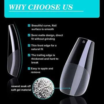 HIOTIOL 552Pcs Full Cover Soft Gel Nail Tips for Soak off Nail Extensions, Medium Coffin Half Matte Clear for Salons and DIY Nail Art, 12 Sizes