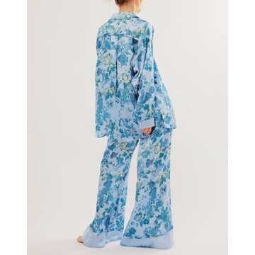Luxurious Women Soft Satin Pajamas Set Y2K Floral Design
