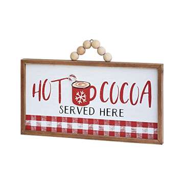 AshleeOaks Farmhouse Wood Hot Cocoa Served Here Sign with Wood Bead Hanger, Framed Wood Cocoa Decor for Hot Chocolate Bar, Kitchen, Dining Room, 15.75"L