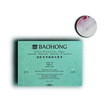 BAOHONG Artists' Watercolor Paper Block (20 Sheets, glued on Four Edges), 100% Cotton, Acid-Free, 14...