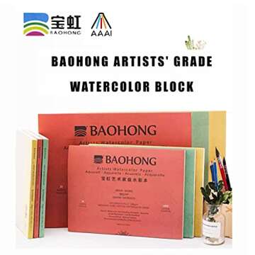BAOHONG Artists' Watercolor Paper Block (20 Sheets, glued on Four Edges), 100% Cotton, Acid-Free, 140LB/300GSM, Watercolor Art Supplies for Wet, Dry, and Mixed Media Painting (Cold Press 4.9"X7")
