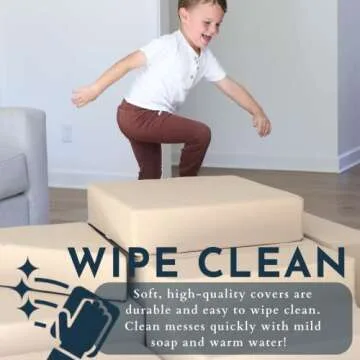 Foamnasium Blocksy Mini Indoor Foam Playset 3 Piece Soft Toddler and Kids Active Play Couch for Crawling, Climbing, Fort Building and Jumping, Made in The US, Pewter