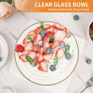 YUBAMIN Trifle Bowl Glass, 8inch Large Trifle Bowl with Lid, Clear Glass Salad Bowl Serving Bowl for...