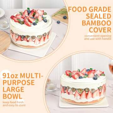 YUBAMIN Trifle Bowl Glass, 8inch Large Trifle Bowl with Lid, Clear Glass Salad Bowl Serving Bowl for Laying Ice Cream Cakes, Cupcake, Salad, Fruit, Microwave & Dishwasher Safe