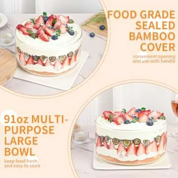 YUBAMIN Trifle Bowl Glass, 8inch Large Trifle Bowl with Lid, Clear Glass Salad Bowl Serving Bowl for Laying Ice Cream Cakes, Cupcake, Salad, Fruit, Microwave & Dishwasher Safe