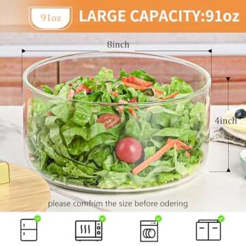 YUBAMIN Trifle Bowl Glass, 8inch Large Trifle Bowl with Lid, Clear Glass Salad Bowl Serving Bowl for Laying Ice Cream Cakes, Cupcake, Salad, Fruit, Microwave & Dishwasher Safe