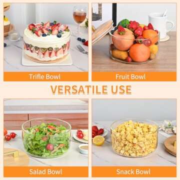 YUBAMIN Trifle Bowl Glass, 8inch Large Trifle Bowl with Lid, Clear Glass Salad Bowl Serving Bowl for Laying Ice Cream Cakes, Cupcake, Salad, Fruit, Microwave & Dishwasher Safe