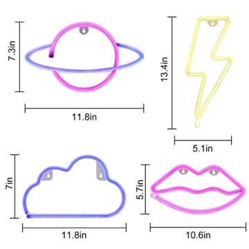 4 Pcs LEDs Decorative Neon Night Signs, Hanging Lighted Up Neon Sign for Bedroom Room Decor Neon Lights Leds Cloud Signs Light Sign for Home Decor Pink/Blue Planet