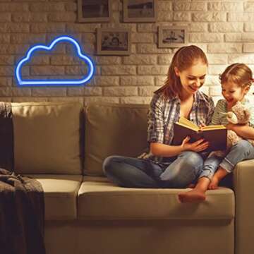 4 Pcs LEDs Decorative Neon Night Signs, Hanging Lighted Up Neon Sign for Bedroom Room Decor Neon Lights Leds Cloud Signs Light Sign for Home Decor Pink/Blue Planet