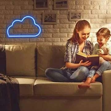 4 Pcs LEDs Decorative Neon Night Signs, Hanging Lighted Up Neon Sign for Bedroom Room Decor Neon Lights Leds Cloud Signs Light Sign for Home Decor Pink/Blue Planet