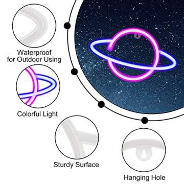 4 Pcs LEDs Decorative Neon Night Signs, Hanging Lighted Up Neon Sign for Bedroom Room Decor Neon Lights Leds Cloud Signs Light Sign for Home Decor Pink/Blue Planet