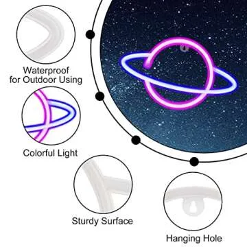 4 Pcs LEDs Decorative Neon Night Signs, Hanging Lighted Up Neon Sign for Bedroom Room Decor Neon Lights Leds Cloud Signs Light Sign for Home Decor Pink/Blue Planet