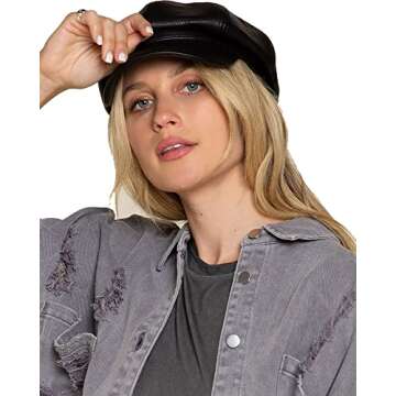 8 Panels Newsboy Caps Pu Leather Stylish Cabbie Beret Cap Baker Hat Painter Fishing Hat Ivy Caps for Women and Men Black