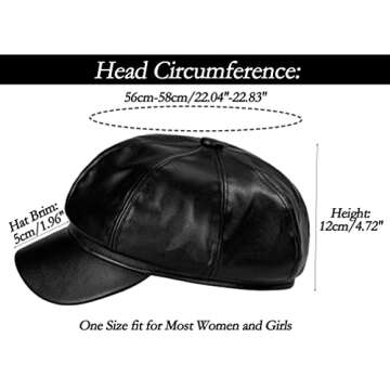 8 Panels Newsboy Caps Pu Leather Stylish Cabbie Beret Cap Baker Hat Painter Fishing Hat Ivy Caps for Women and Men Black