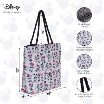 Disney Bag Mickey Mouse & Minnie Mouse Tote Bag, Large Theme Park Vacation Purse, Travel Bag, Big Ba...