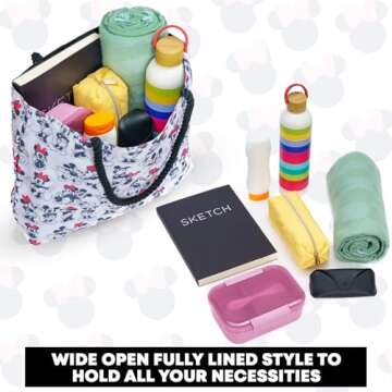 Disney Bag Mickey Mouse & Minnie Mouse Tote Bag, Large Theme Park Vacation Purse, Travel Bag, Big Bag, Work Tote, Carry-On Bag