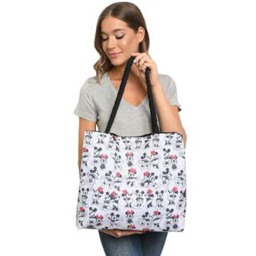 Disney Bag Mickey Mouse & Minnie Mouse Tote Bag, Large Theme Park Vacation Purse, Travel Bag, Big Bag, Work Tote, Carry-On Bag