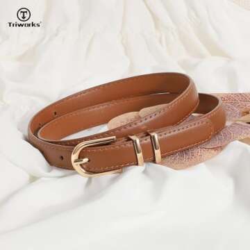 TRIWORKS 2 Pack Women Skinny Leather Belts - Versatile Couture