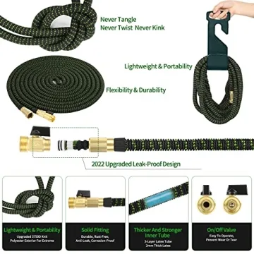75 ft Expandable Garden Hose, 2025 Upgraded Retractable Flexible Water Hose 75ft with 10 Function Spray Nozzle, Lightweight, Kink-free,Expanding Hoses With 3/4" Solid Brass Fittings