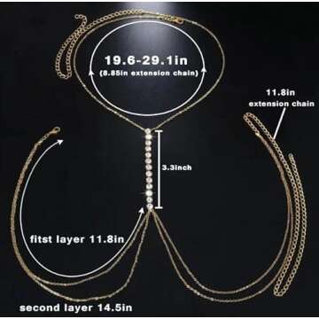 Tgirls Layered Rhinestone Body Chain Sexy Gold Body Belly Chain Beach Body Jewelry Party for Women