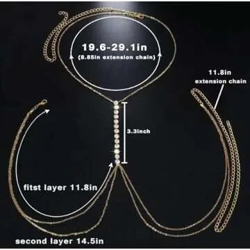 Tgirls Layered Rhinestone Body Chain Sexy Gold Body Belly Chain Beach Body Jewelry Party for Women
