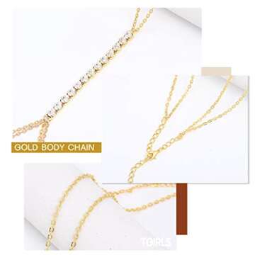 Tgirls Layered Rhinestone Body Chain Sexy Gold Body Belly Chain Beach Body Jewelry Party for Women