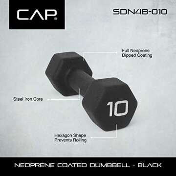 CAP Barbell Black Neoprene Coated Dumbbell, 10 lb Pair