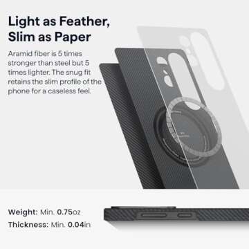 pitaka for S25 Ultra Case 6.8 Inch, Compatible with MagSafe, Slim & Light Samsung Galaxy S25 Ultra Case, 600D Aramid Fiber Made [Ultra-Slim Case - Black/Gray]