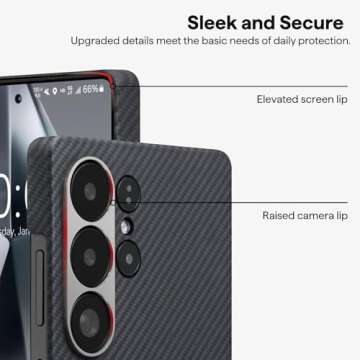 pitaka for S25 Ultra Case 6.8 Inch, Compatible with MagSafe, Slim & Light Samsung Galaxy S25 Ultra Case, 600D Aramid Fiber Made [Ultra-Slim Case - Black/Gray]
