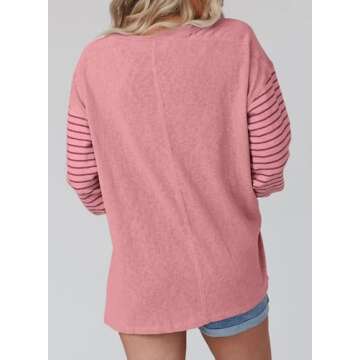 Dokotoo Long Sleeve Shirts 2025 Spring Outfits Trendy Womens Tops Cute Sweatshirt Business Casual Loose Fit Dressy Oversized Tshirts Knitted Tunics Blouses Lightweight Crew Neck Tops Clothing Pink