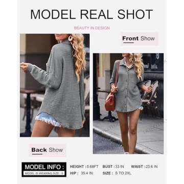 Dokotoo Button Down Shirts for Women Fashion 2024 V Neck Long Sleeve Waffle Knit Shacket Solid Basic...