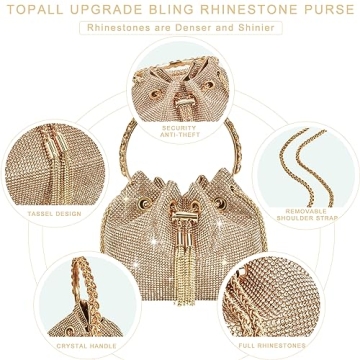 TOPALL Rhinestone Evening Bag Sparkly Purse for Women