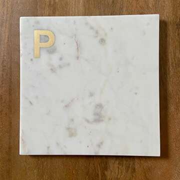 Boards by Bleu Monogram Marble Cheese Board, Hand Crafted Marble Cutting Board from White Marble Sla...