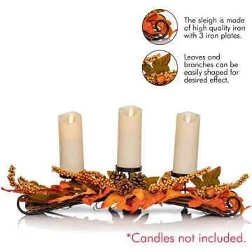 Ornativity Maple Leaves Candle Holder - Thanksgiving Fall Atumn Harvest Themed Candleholder Table Centerpiece Decorations with Pinecones and Acorns