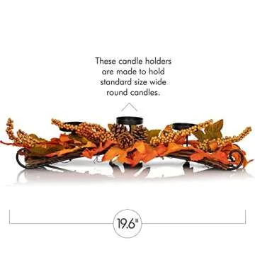 Ornativity Maple Leaves Candle Holder - Thanksgiving Fall Atumn Harvest Themed Candleholder Table Centerpiece Decorations with Pinecones and Acorns
