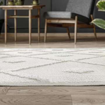 Antep Rugs Palafito 8x10 Geometric Shag Diamond High-Low Pile Textured Indoor Area Rug (White, 7'10" x 10')