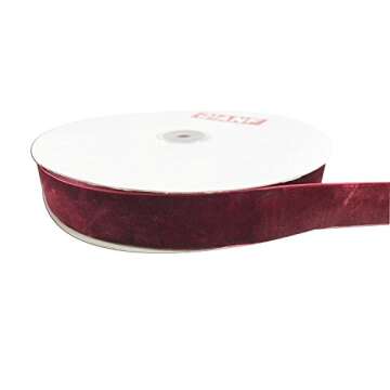 QIANF Vintage Burgundy Velvet Ribbon, 1 Inch X 25Yd