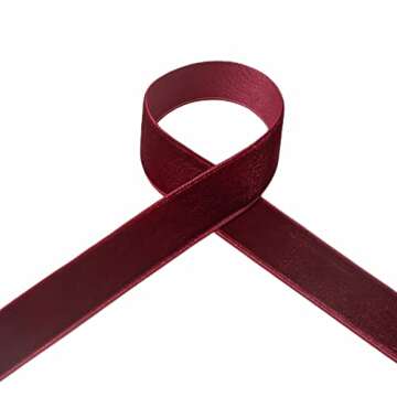 QIANF Vintage Burgundy Velvet Ribbon, 1 Inch X 25Yd