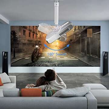 suptek White Projector Ceiling Mount Bracket Fits Flat or Sloped Ceiling Height Adjustable with Extendable Length for LCD/DLP Projectors (PR05)